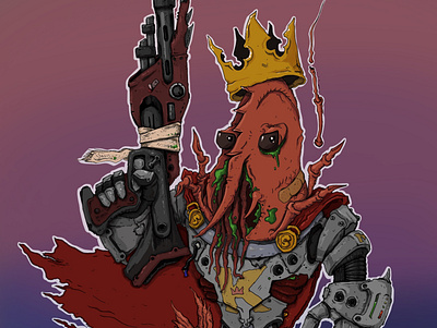 Shrimp King alien blaster illustration invader king shrimp
