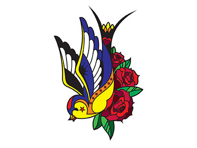 Swallow bird flower fly rose swallow tattoo