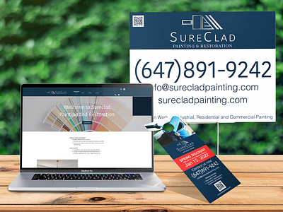 SureClad Painting & Restoration advertising design door hanger illustrator marketing materials photoshop portfolio web design wix yard sign