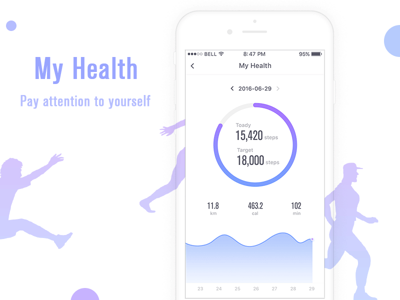 My Health app flat health pedometer sport ui ux