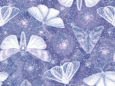 Very peri starry sky moths seamless pattern