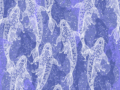 Very peri koi fish tracery animal art background decorative design fish graphic design illustration lace purple seamless pattern textile design tracery very peri