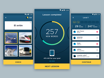 Go to Learn android app cadabra education language learning lesson quiz test ui ux