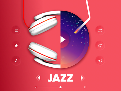 Space Sound app audio bright flat illustration interface music music player red spotify tablet ui