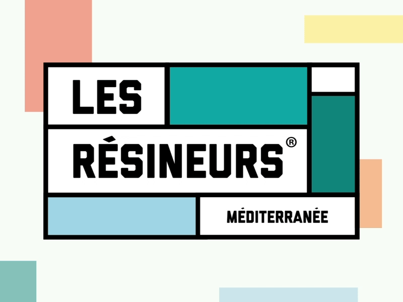 Logo for french brand les Résineurs art case color identity illustrator logo mondrian