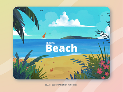 Hidden Beach beach beautiful blue branding cloud crab design editorial fish floral flowers happy holiday holidays illustration landing page mountain ocean sky wave
