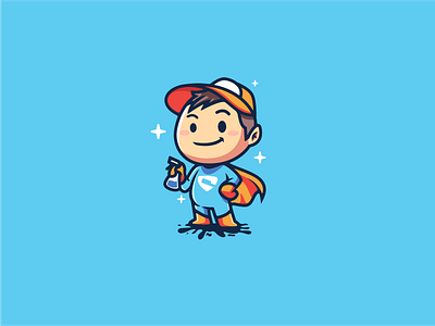 Super cleaner boy boy cartoon clean fun happy kids logo mascot superhero
