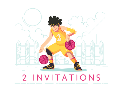 2x Invitations basketball cartoon fun happy illustration invitation kids mascot ui