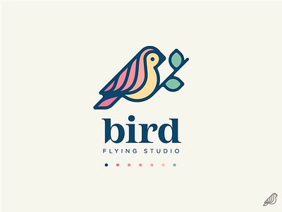 Birds animal bird flying icon line logo mascot orange studio