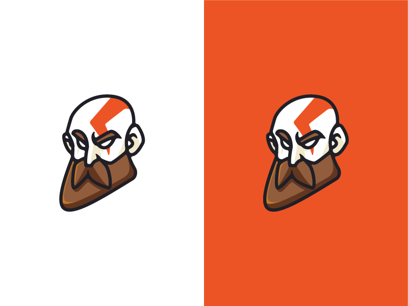 Kratos orange esport sport buff storm angry beardman kids beard face logo mascot stiker icon animation disney cartoon character kratos game