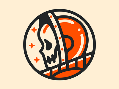 Skull Astronaut asronaut cute iconic lineart logo mascot moon orange planet project retro rocket shot simple skull sky star sticker ufo vintage