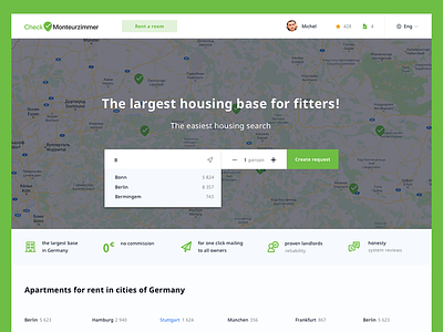 Checkzimmer— search for housing for visitors to work in Germany appartments checkzimmer ui design ux design work in germany