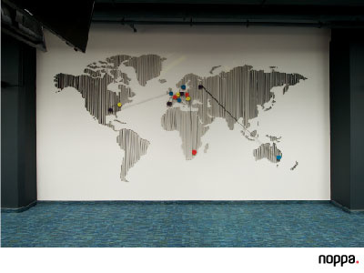 Viacom office Budapest, wall design installation wall design world map