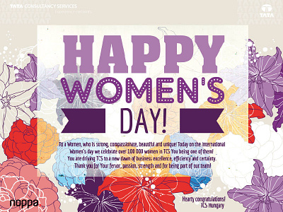 Women's Day greeting card for Tata Consultancy Services flowers graphic greeting card illustration typo