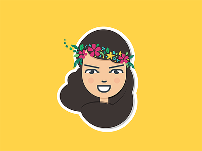 Flowered character crown face flowers girl hair head line princess shape sticker yellow