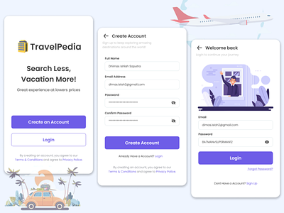 Login and Sign Up Screen : Travel : Booking App Login