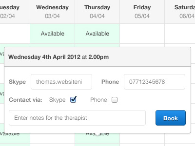 Calendar Booking form (Pop up) app booking calendar form interface modal pop up ui web