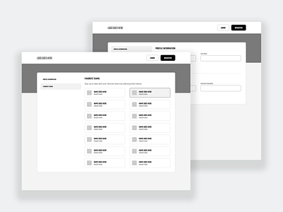 Bluegrass Football Teams Selection - High Fidelity Wireframe