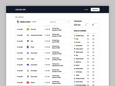 Team Schedule Page blue desktop schedule sport sports team ui web design