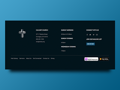 Footer - Calvary Church blue church cross facebook footer giving google podcast sunday twitter vimeo