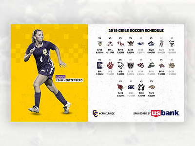 Girls Soccer Schedule facebook graphic design high school poster purple schedule soccer social media social media design sports twitter yellow