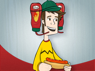 Ketchup Guy boy character food hotdog illustration ketchup