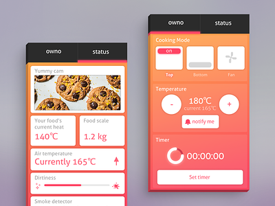 Owen app bake cook cooking mode degree mobile oven app owen owno smart smart oven timer ui ux