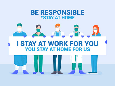 Stay at home awareness social media campaign avoid coronavirus covid covid 19 creative design doctor illustration man medical protect stay at home team woman