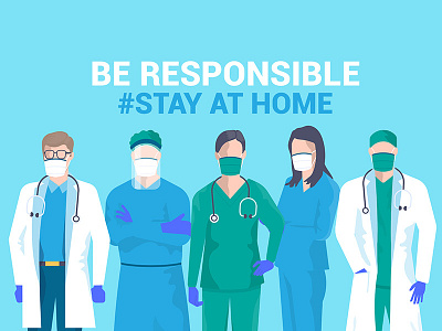 Stay at home awareness social media campaign 2019 ncov avoid coronavirus covid covid 19 design doctor illustration man stay at home team woman