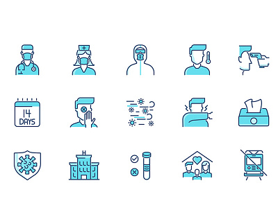 Flat line color icons of Coronavirus