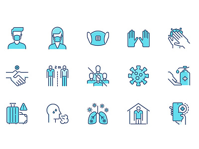 Flat line Color icons of Coronavirus