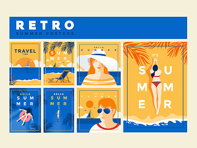 Summer Retro Posters creative creative logo design flat illustration man poster retro simple summer vacation woman