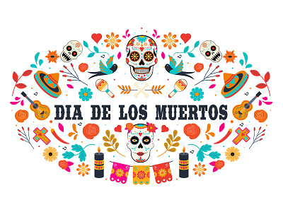 Dia de los muertos creative decoration design flower holiday illustration ixican pattern skull vector