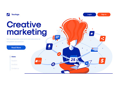 Flat Modern design Illustration of Creative Marketing creative design illustration landing page template ui vector woman