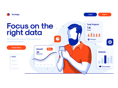 Flat Modern design Illustration of Focus on right data analysis business creative design illustration landing man page template vector