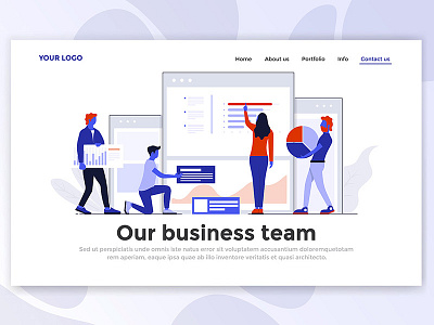 Flat Modern design of Landing Page template 3d business creative illustration isometric landing man page people template web woman