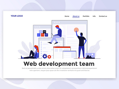 Landing Page Header for Web Development 3d business creative illustration isometric landing man page people template web woman