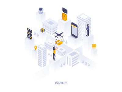 Delivery isometric illustration 3d business creative illustration isometric landing man page people template web woman