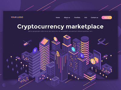 Cryptocurrency Marketplace 3d creative design illustration isometric landing man page people template ui ux woman