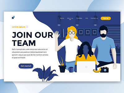 Landing page header for Join our team creative design illustration landing man page people team template ui ux web woman