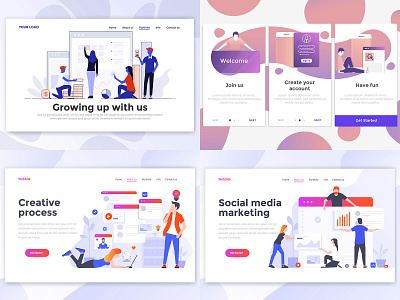 2018 app branding business creative design illustration landing man page people screen team template ui ux vector web woman