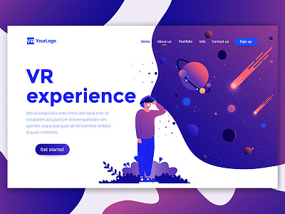 Vr Experience Landing page 3d creative design development illustration landing man page reality template ui ux virtual vr