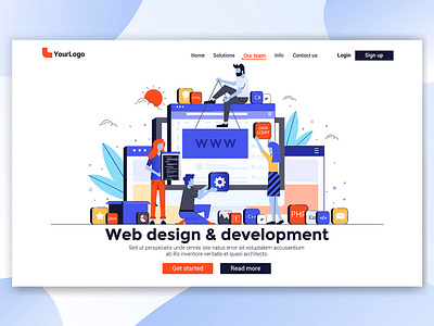 Web Design and Development app creative design development illustration landing man online page people team template ui ux web woman