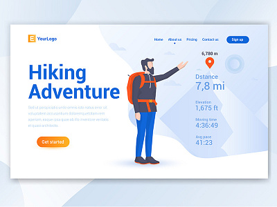 Hiking Adventure creative design hiking illustration landing man page sport sport app template ui web
