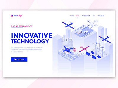 Drone Technology concept 3d creative design illustration isometric landing logo page ux vector