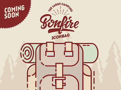 Bonfire backpack bag bonfire campfire flat iconpack icons illustration lettering outline package project
