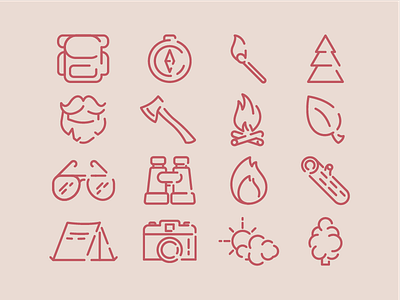 "Bonfire" preview bonfire campfire camping flat icons iconset line outline project