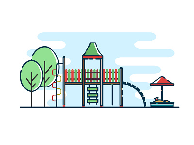 Playground2 design flat illustrator line playground trees vector