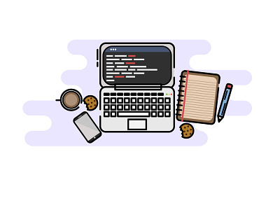 Desk of programmer cookie design flat flatline icon illustration illustrator line phone programmer vector