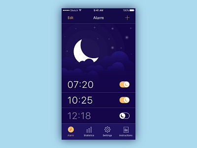 Alarm Clock alarm app clock clouds gradient illustration ios moon sketch switch ui ux